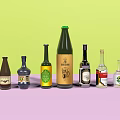 Stylish Wine Bottles and Glasses Arranged with Colorful Labels and Designs