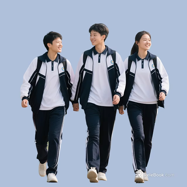 Group of Students Walking Together in School Uniforms With White Shirts Dark Pants and Vests 3d model 