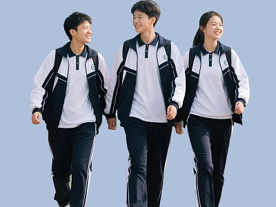 Group of Students Walking Together in School Uniforms With White Shirts Dark Pants and Vests 3d model