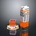 Gold Brend Orange Beverage in Orange Packaging with Small Glass Cup and Patterned Coaster