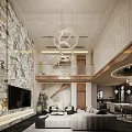 Modern Duplex Living Room With Circular Dining Table And Chandelier