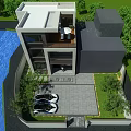 Modern Three Story Detached Villa Exterior With Large Windows Balconies And Greenery