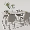 Modern Dining Table Set With White Table Grey Chairs And Green Plant Decor 3d model