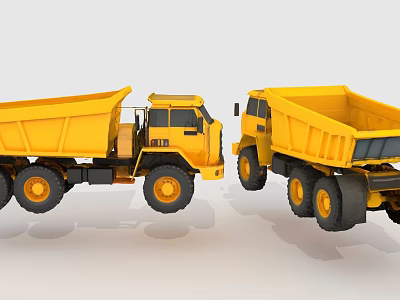 Yellow Heavy Duty Dump Trucks With Tipping Beds And Large Wheels 3d model