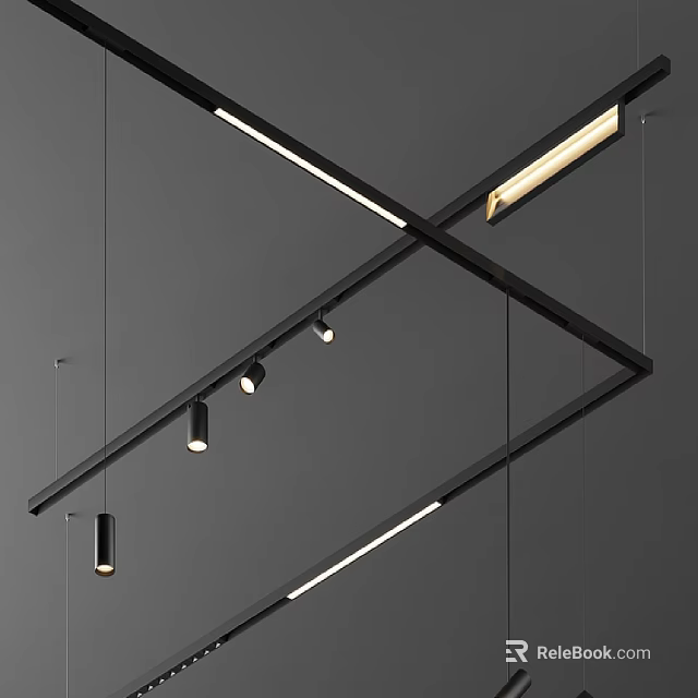Modern Ceiling Lighting Design With Black Frame Installation Featuring Multiple Downlights And Spotlights 3d model 
