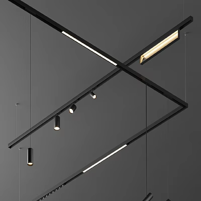 Modern Ceiling Lighting Design With Black Frame Installation Featuring Multiple Downlights And Spotlights 3d model