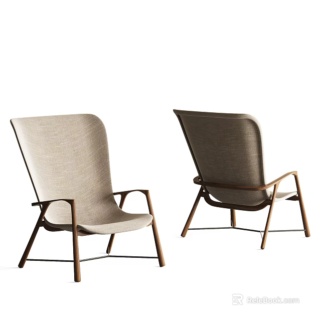 Modern Leisure Chair With Wooden Frame Upholstered Beige Backrest And Angular Legs 3d model 