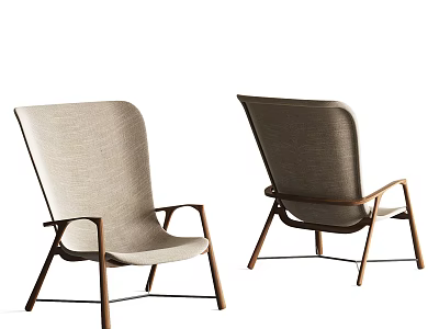 Modern Leisure Chair With Wooden Frame Upholstered Beige Backrest And Angular Legs 3d model