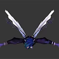 Fantasy Character With White Crystal Wings Purple Skin Green Purple Hair And Black Outfit
