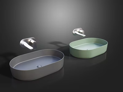 Modern Bathroom Oval Shaped Gray And Light Green Washbasins With Faucets 3d model