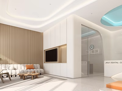 Modern Dental Clinic Waiting Area With Comfortable Sofas And TV 3d model