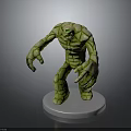 Green Stone Creature 3D Model Standing With Cracked Surface And White Base 3d model