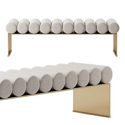 Modern Light Colored Sofa Bench With Circular Cushions And Golden Metal Frame 3d model