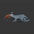 Blue Scaly Dragon with Long Tail Interacting with Orange Puffy Fish on Sandy Ground
