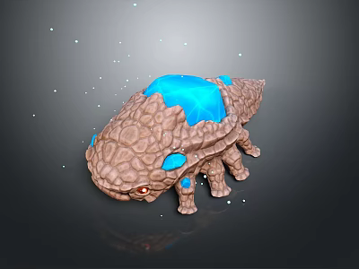 Fantasy Character Design Of Rock Like Creature With Blue Glowing Parts And Red Eyes 3d model