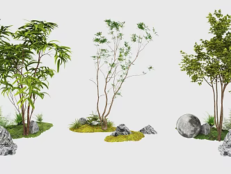 landscape tree landscape stone plant combination moss 3d model