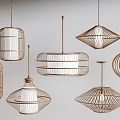 Pendant Lights With Woven Design Various Unique Shapes Hanging On Light Background 3d model