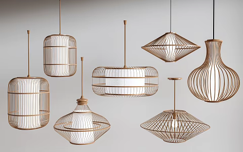 Bamboo chandelier art chandelier bedside chandelier 3d model