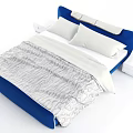 Blue Upholstered Double Bed With White Pillows Patterned Quilt And Side Nightstands 3d model