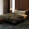 Cozy Double Bed With Dark Gray Headboard Gray Bedding Wooden Wall And Bedside Tables