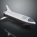 White and Black Rocket Ship 3D Model Featuring Tail Fins and Grid Like Nose Design