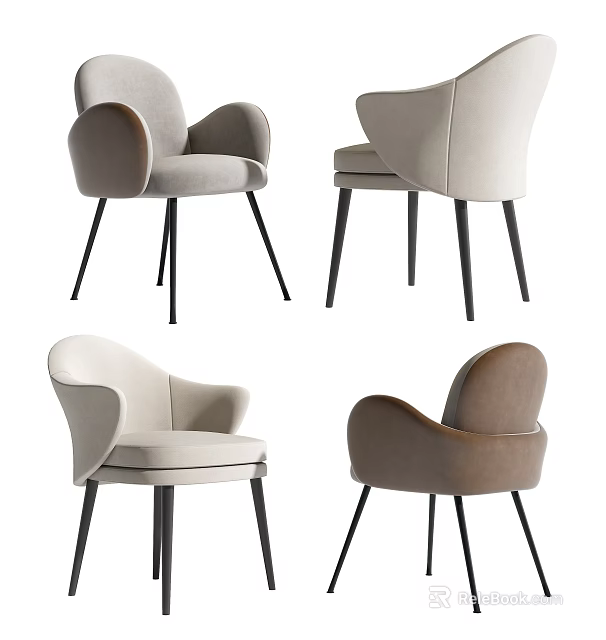 Stylish Modern Dining Chairs With Beige Brown Upholstery And Black Slim Legs 3d model 
