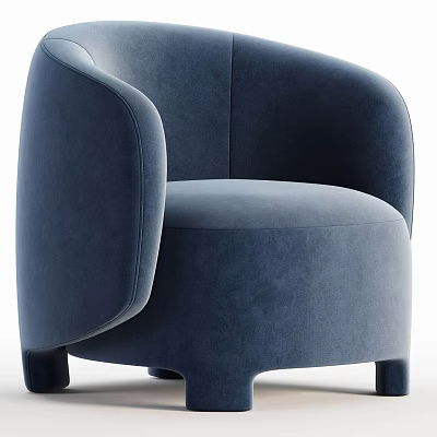 Navy Blue Modern Single Sofa With Rounded Arms And Comfortable Velvet Seat 3d model