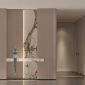 Modern Living and Dining Room with Elegant Marble Accent Wall Wooden Cabinets and Decorative Items
