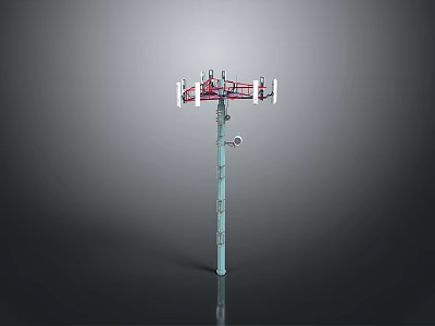 Communication Tower Structure With Red And White Metal Framework Antennas On Top And Ladder 3d model