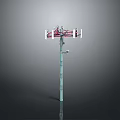 Communication Tower Structure With Red And White Metal Framework Antennas On Top And Ladder