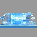 Blue Themed Stage With Cloud Decorations And 2023 Future Tech Backdrop Design 3d model