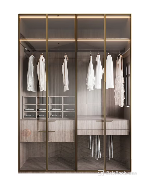 Sleek Modern Wardrobe Interior With Glass Doors Drawers And Hanging Space 3d model 