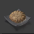 Fresh Round Bread Topped With Seeds Served On Black Square Plate 3d model
