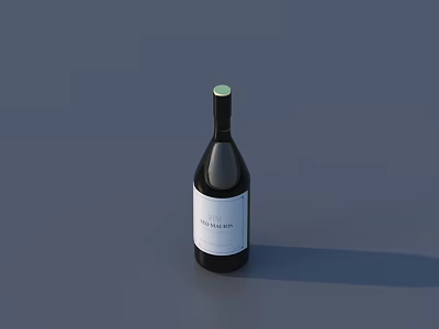 Vineyard Wine Bottle With Dark Body Green Cap And White Label On Dark Background 3d model