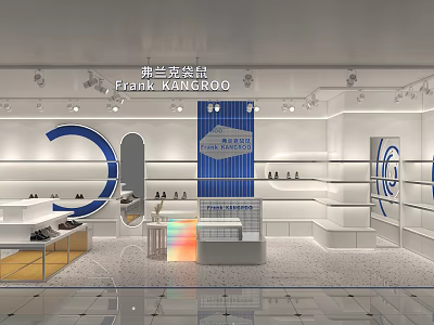 Frank WANCROO Shoe Store With White Shelves Blue Accents And Lighting 3d model