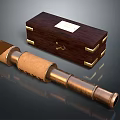 Vintage Brass Telescope With Leather Grip And Wooden Box With Metal Fittings