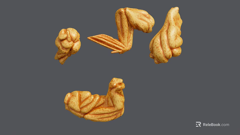Golden Crispy Fried Chicken Pieces Showing Various Shapes And Textures 3d model 
