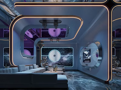 Futuristic KTV Interior Design With LED Lighting Sofa And Projection Screen 3d model