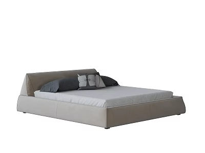 Stylish Modern Double Bed With Light Beige Frame White Mattress And Pillows 3d model