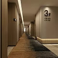 Hotel Guest Room Corridor With 3F Floor Sign Room Numbers Wooden Walls And Carpet