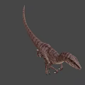 Realistic Velociraptor Dinosaur 3D Model With Brown Stripes And Yellow Eyes
