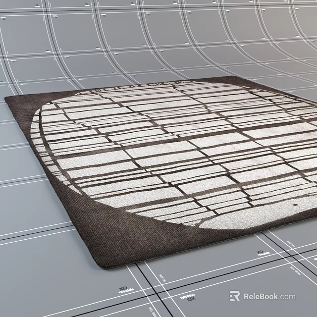 Square Area Rug With Modern Black And White Striped Pattern Design 3d model