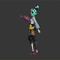 Vibrant Character With Teal Hair Pink Gloves And Tiny Creature Companion In Casual Outfit