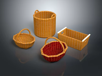 Stylish Woven Storage Baskets with Various Shapes and Colors for Home Daily Living Essentials 3d model