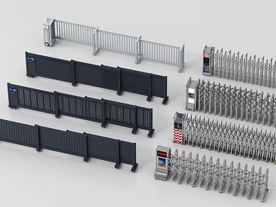 Various Types of Security Fences Barriers and Electric Gates With Access Control Devices 3d model