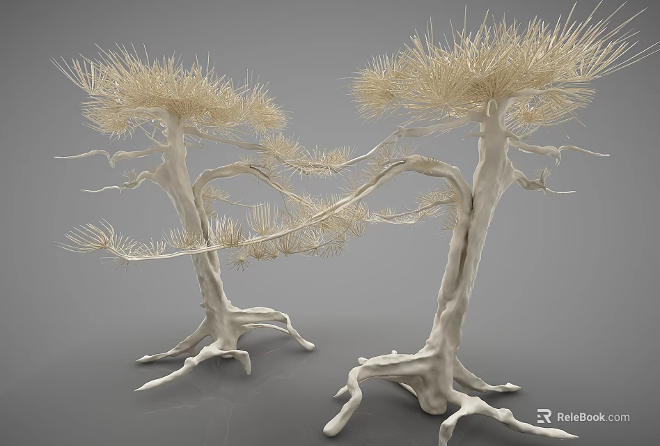 Artistic Tree Shaped Decorative Ornament Set With White Trunks And Golden Foliage 3d model 