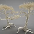 Artistic Tree Shaped Decorative Ornament Set With White Trunks And Golden Foliage