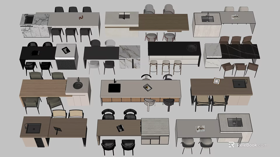 Modern Table and Chair Sets with Various Designs for Dining Spaces 3d model 