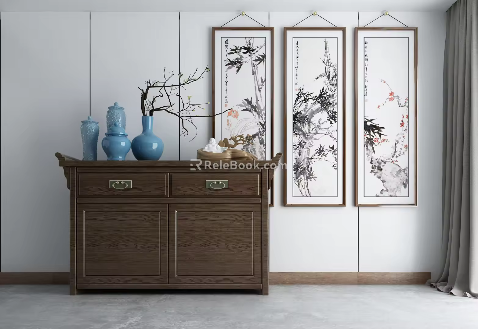 New Chinese-style Side Cabinet End View Cabinet Combination 3d model