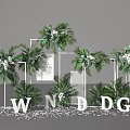 Elegant Wedding Decoration Setup With Green Plants White Frames And Letters 3d model